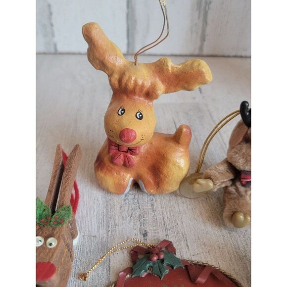 Vintage Rudolph figure reindeer ornament Bell Xmas unique set - Picture 4 of 9
